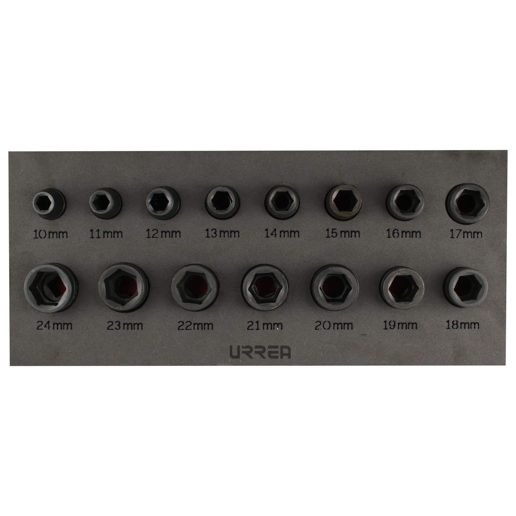 Juego de dados de impacto cuadro de 1/2", 6 puntas, métricos, 15 piezas Urrea 7401MC - imagen 6