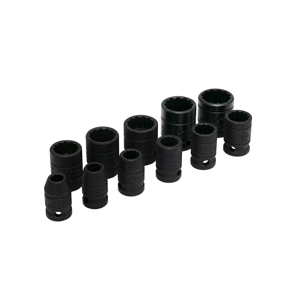 Juego de dados de impacto cuadro de 1/2", 12 puntas, en pulgadas, 11 piezas Urrea 74101
