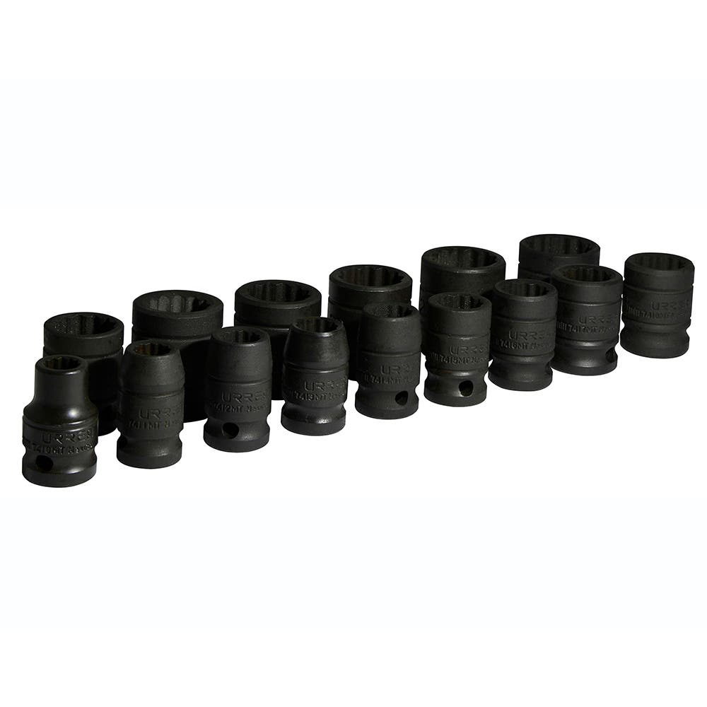 Juego de dados de impacto cuadro de 1/2", 12 puntas, métricos, 15 piezas Urrea 74201
