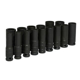 Juego de dados largos de impacto cuadro de 1/2", 12 puntas, métricos, 15 piezas Urrea 74203