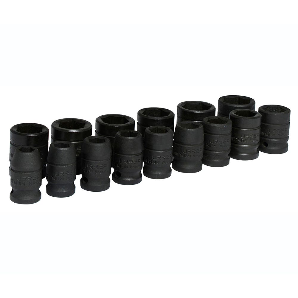 Juego de dados de impacto cuadro de 1/2", 6 puntas, métrico, 15 piezas, con caja metálica Urrea 74204M - imagen 2