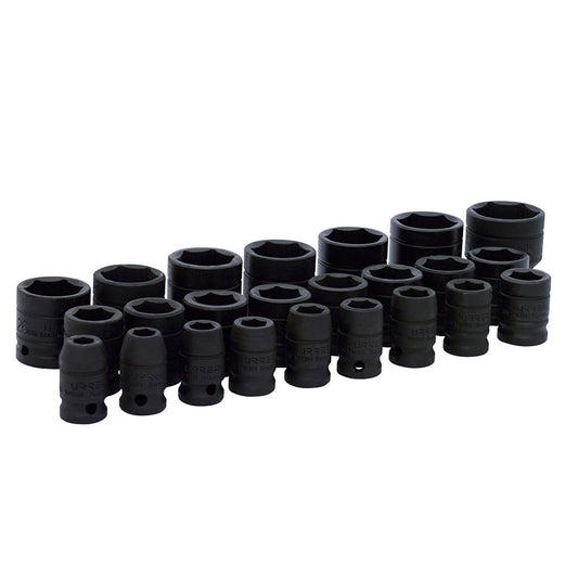 Juego de dados de impacto cuadro de 1/2", 6 puntas, métricos, 24 piezas Urrea 74206