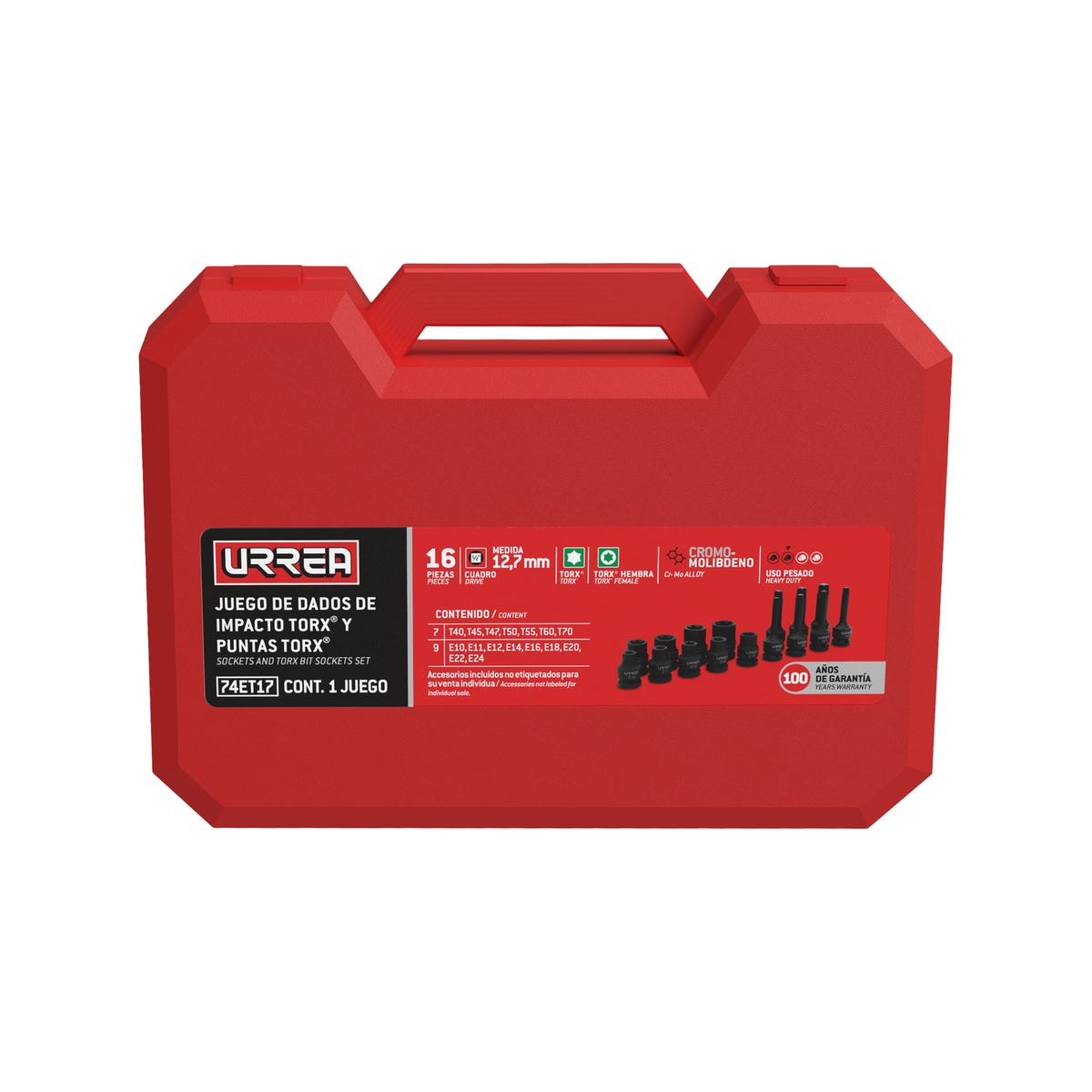 Juego de dados de impacto torx hembra y punta torx cuadro de 1/2", 16 piezas Urrea 74ET17 - imagen 3