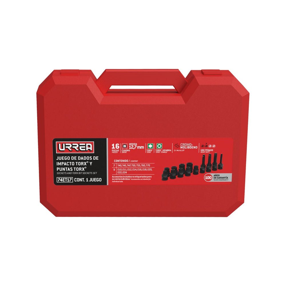 Juego de dados de impacto torx hembra y punta torx cuadro de 1/2", 16 piezas Urrea 74ET17 - imagen 3