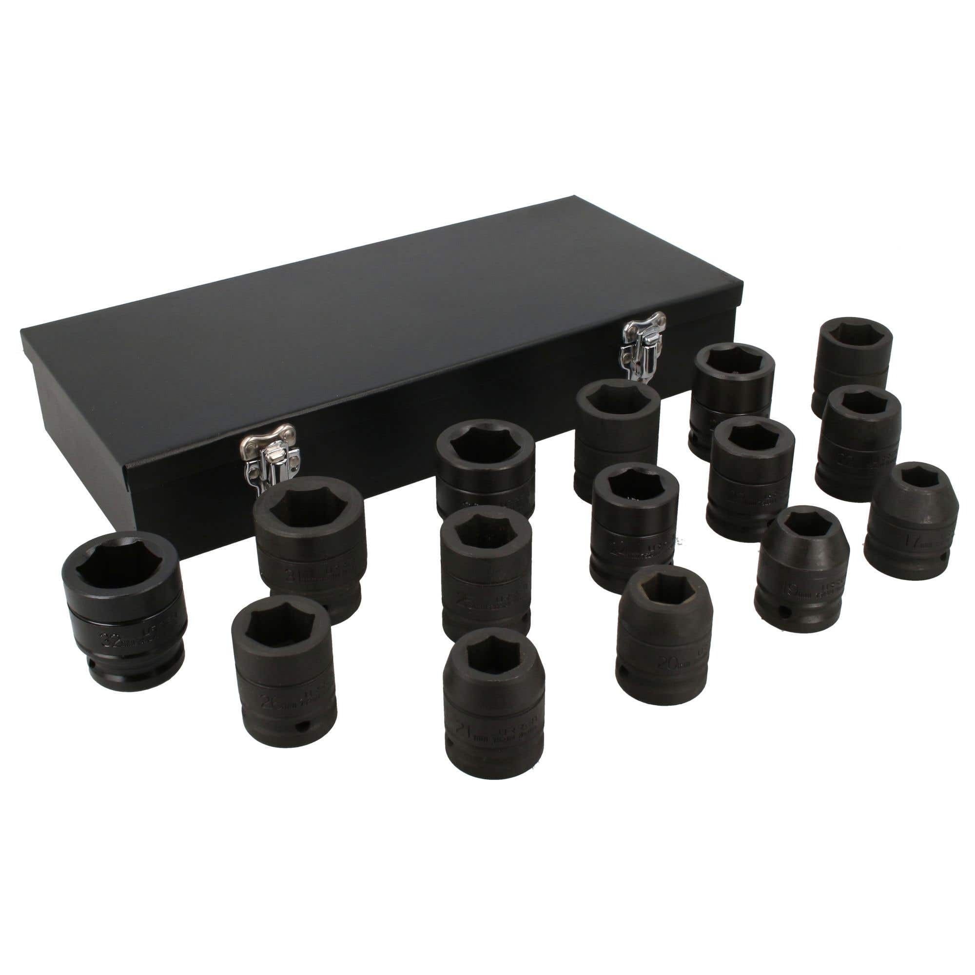 Juego de dados de impacto cuadro de 3/4", 6 puntas, métrico, 15 piezas, con caja metálica Urrea 7501MC - imagen 3