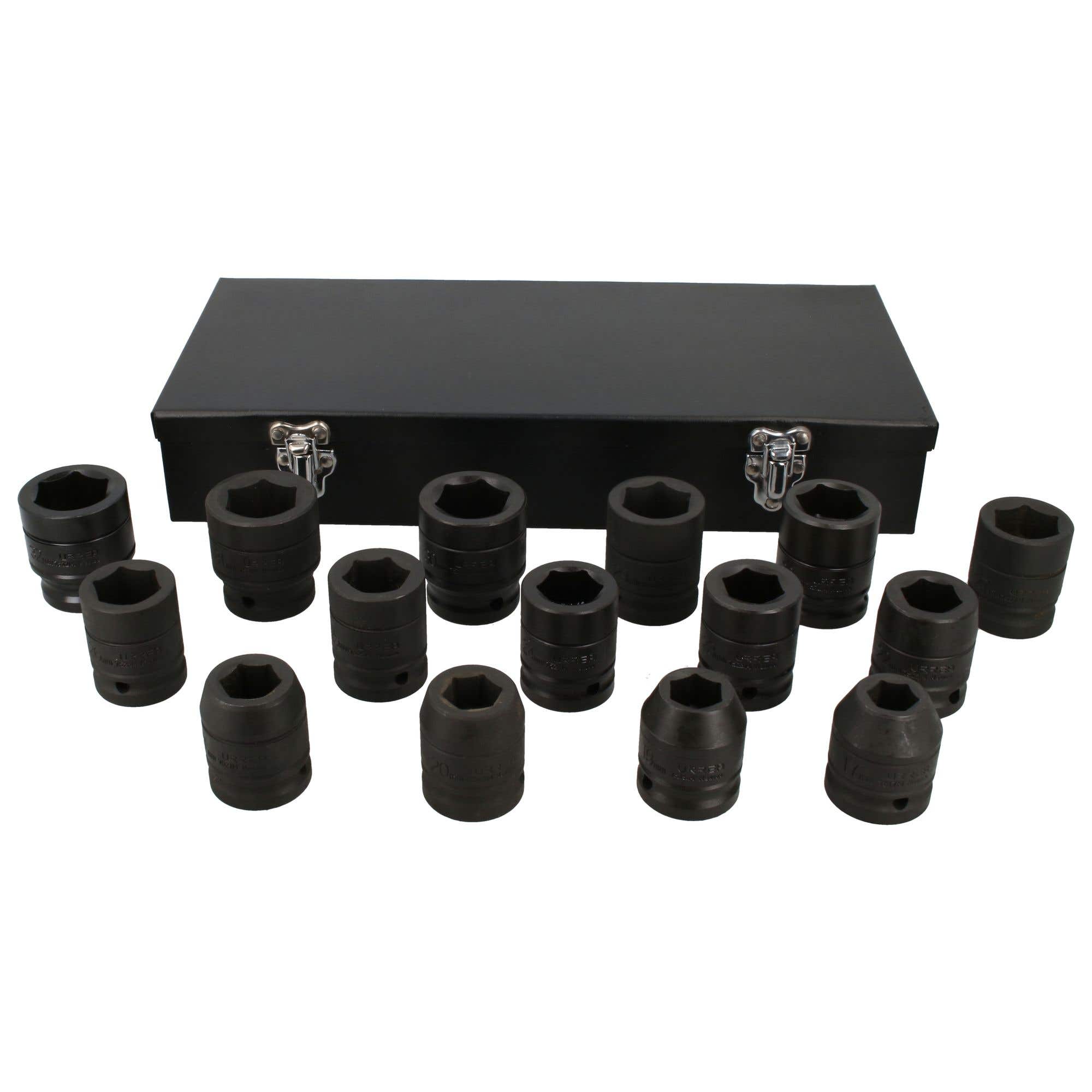 Juego de dados de impacto cuadro de 3/4", 6 puntas, métrico, 15 piezas, con caja metálica Urrea 7501MC - imagen 5