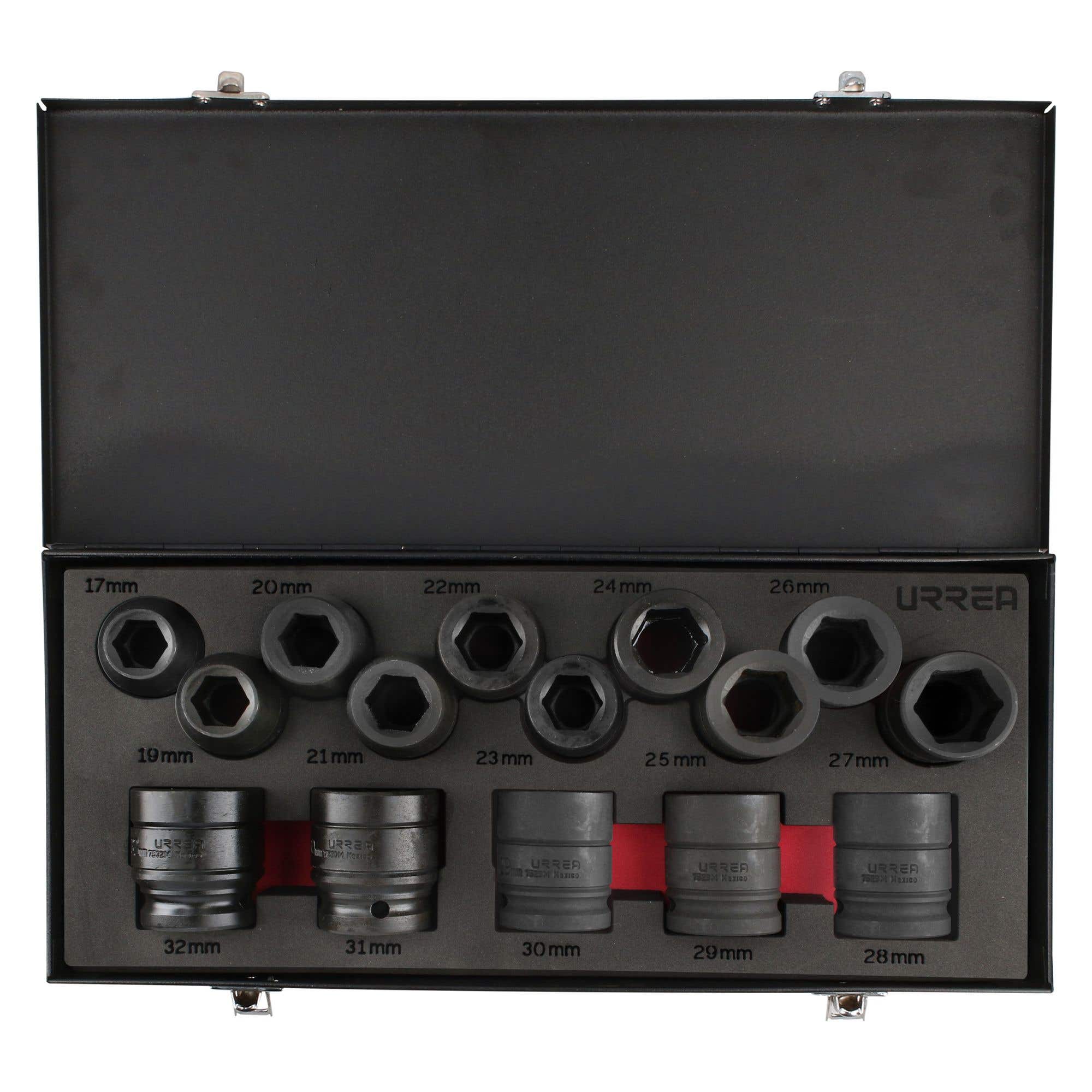 Juego de dados de impacto cuadro de 3/4", 6 puntas, métrico, 15 piezas, con caja metálica Urrea 7501MC - imagen 7