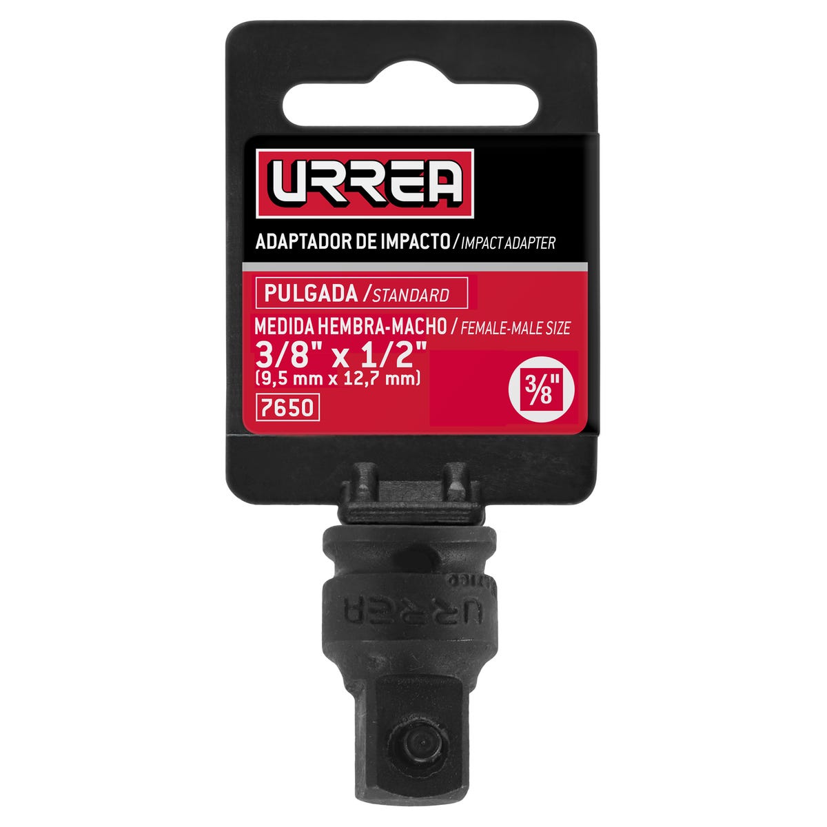 Adaptador con perno para dado de impacto cuadro de 3/8" hembra a 1/2" macho Urrea 7650 - imagen 3