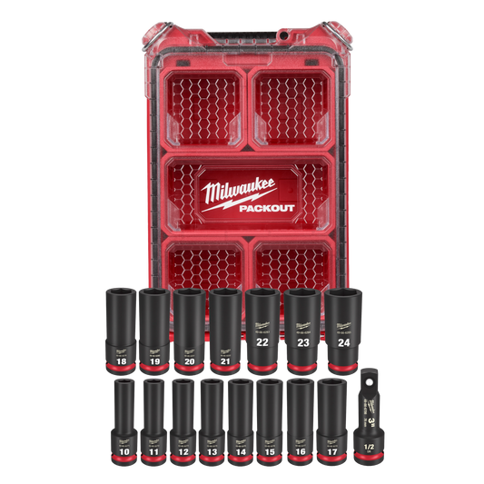 Juego de 16 dados de impacto SHOCKWAVE™ cuadro 1/2" métricos con estuche PACKOUT™ Milwaukee 49-66-6803