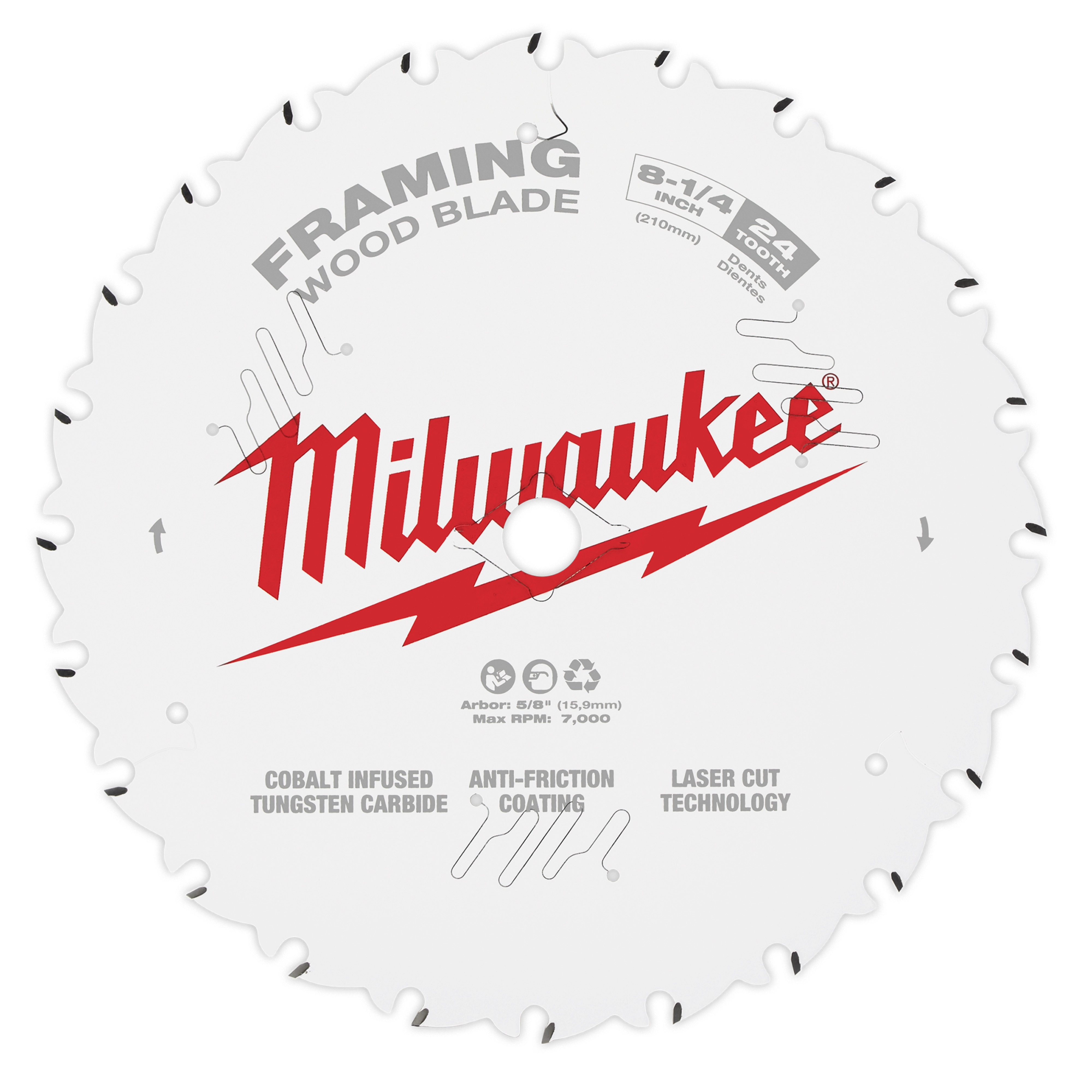 Hoja de sierra circular para enmarcado de 8-1/4" y 24 T Milwaukee 48-40-0820
