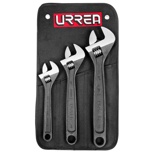 Juego de llaves ajustables fosfatizadas, 3 piezas en estuche Urrea 795S
