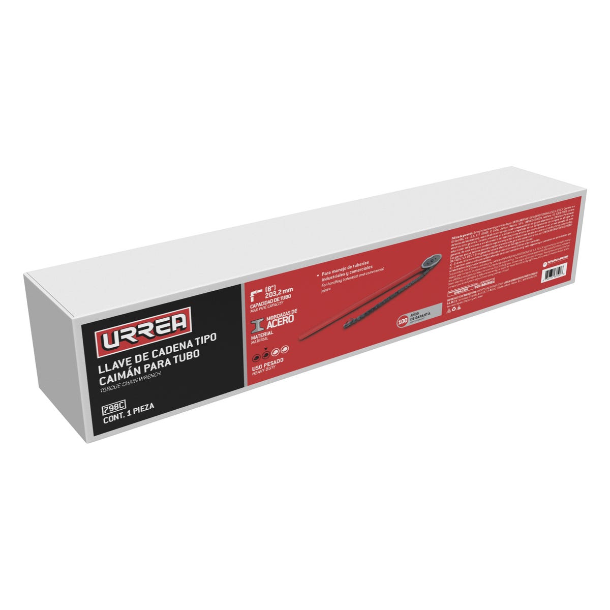 Llave de cadena tipo caimán para tubos de 8", 38" Urrea 798C - imagen 3