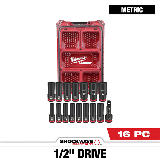 Juego de 16 dados de impacto SHOCKWAVE™ cuadro 1/2" métricos con estuche PACKOUT™ Milwaukee 49-66-6803 – imagen 2