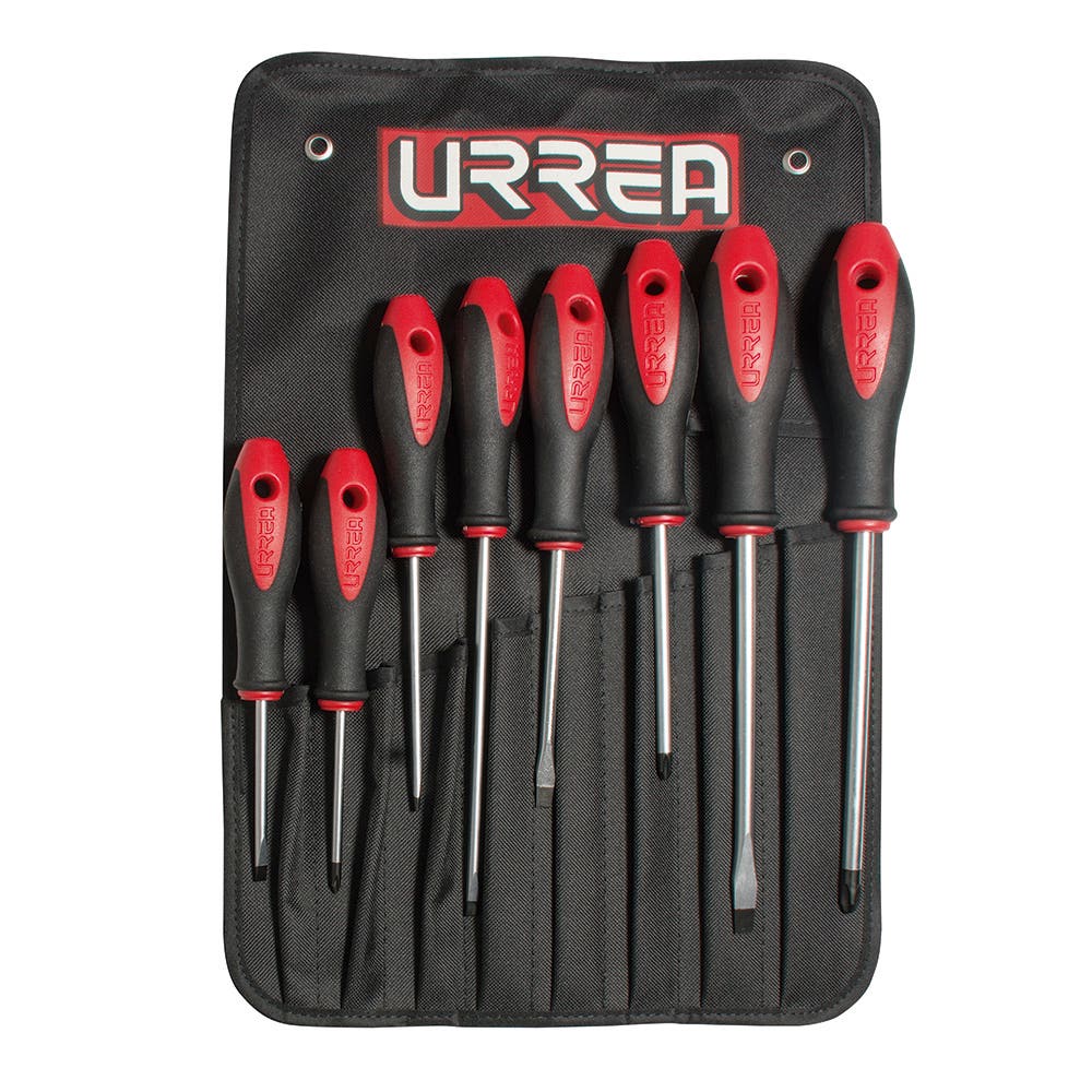 Juego combinado de destornilladores con mango bimaterial , 8 piezas, en estuche Urrea 8600D