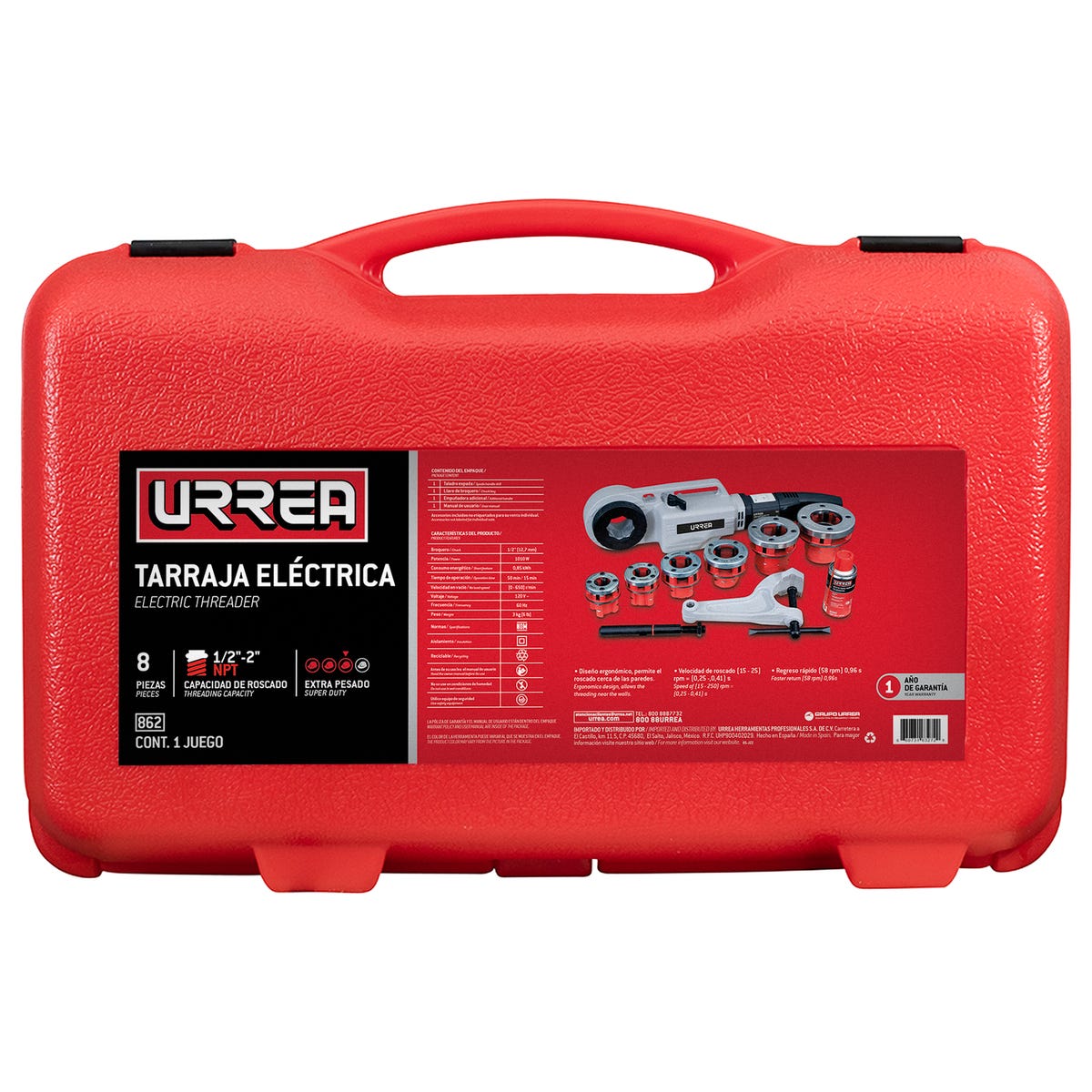 Juego de tarraja eléctrica para tubo de 1/2-2" NPT, 8 piezas Urrea 862 - imagen 3