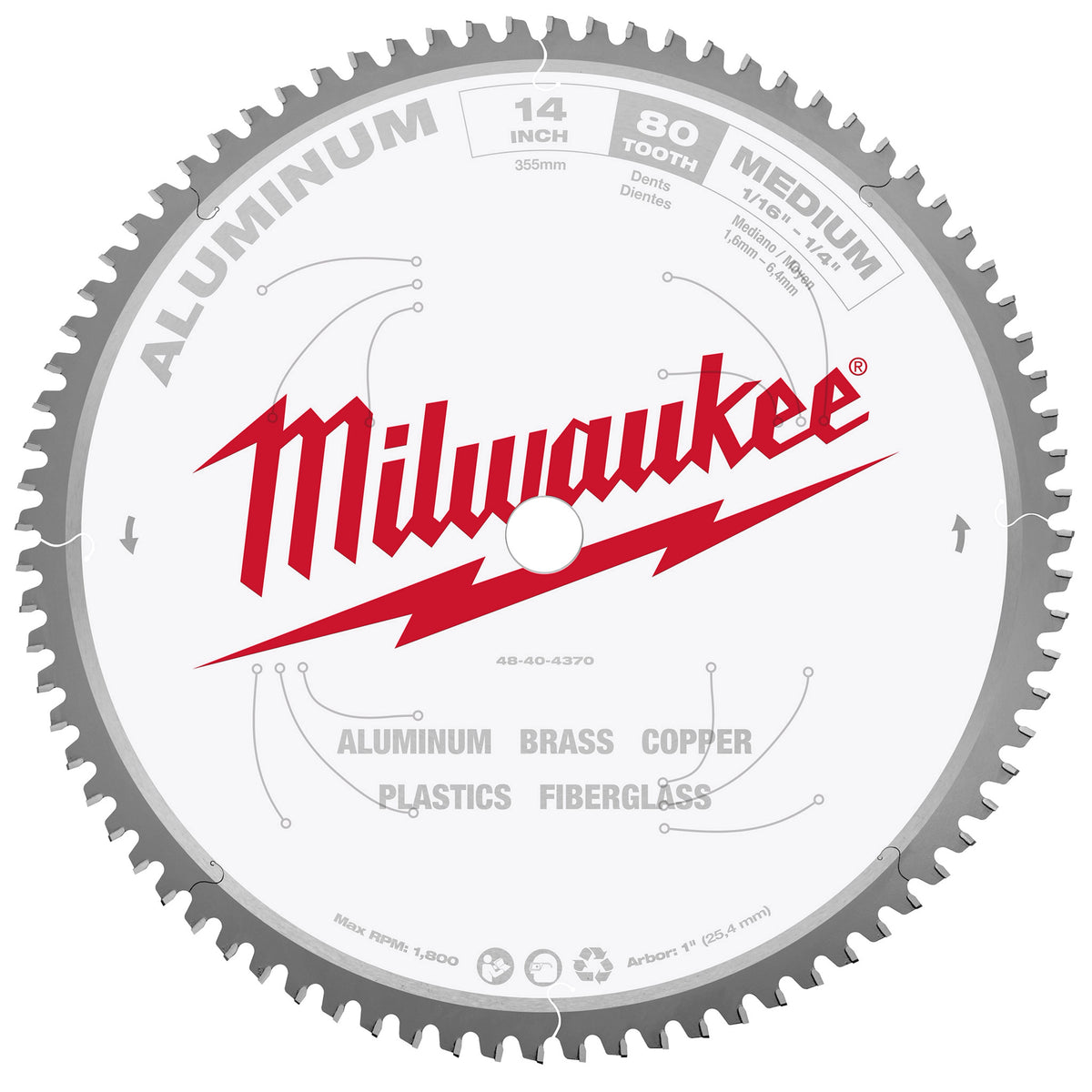 Hoja de sierra circular para cortar aluminio de 14" Milwaukee 48-40-4370