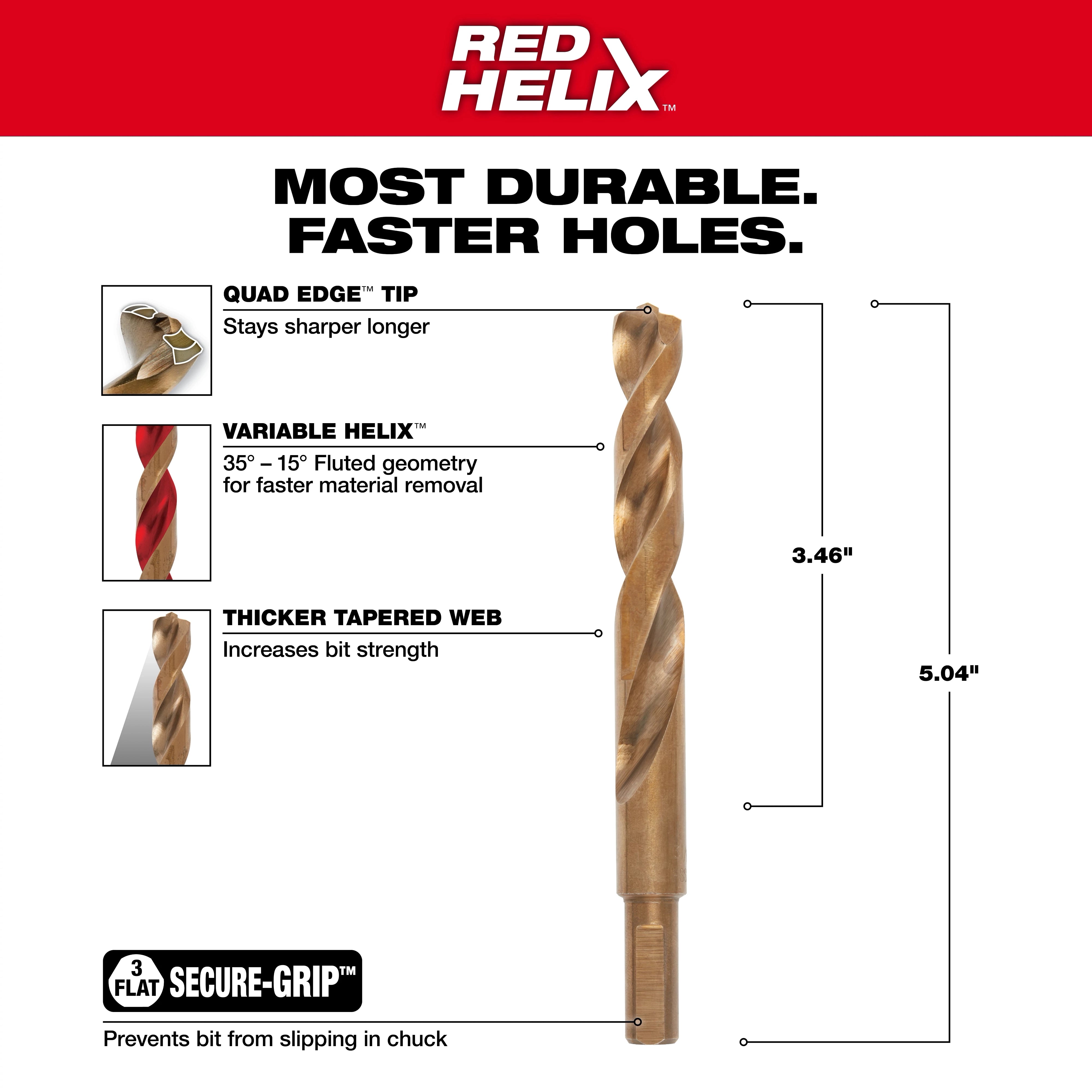 Broca de cobalto RED HELIX™ de 31/64" Milwaukee 48-89-2328 - imagen 4