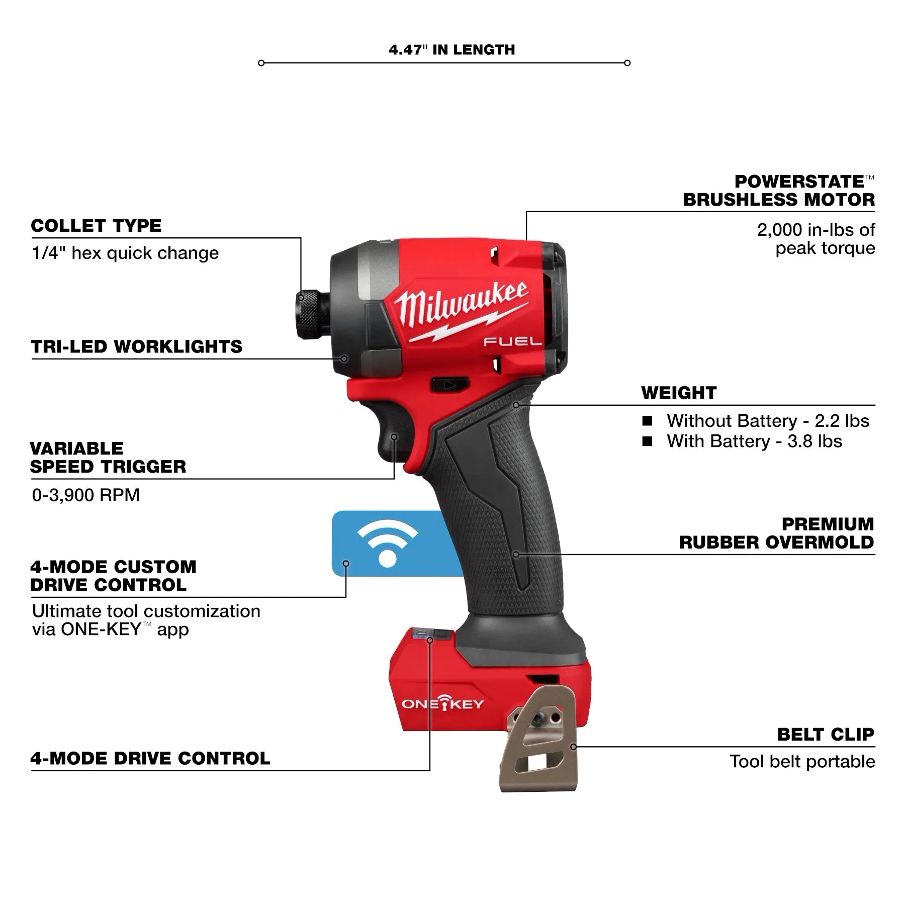 Destornillador de impacto hexagonal M18 FUEL™ de 1/4" con ONE-KEY™ Milwaukee 2957-20 - imagen 3