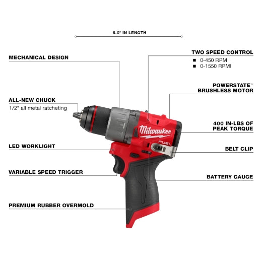 Taladro/destornillador M12 FUEL™ de 1/2" Milwaukee 3403-20 - imagen 5