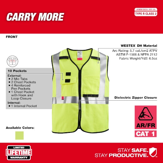 Chaleco de seguridad amarillo de gran visibilidad clase 2 AR/FR Cat. 1 - L/XL Milwaukee 48-73-5302 - imagen 3