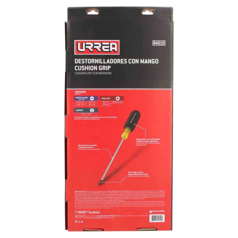 Juego combinado de destornilladores con mango cushion grip, 8 piezas, en caja Urrea 9401D - imagen 5