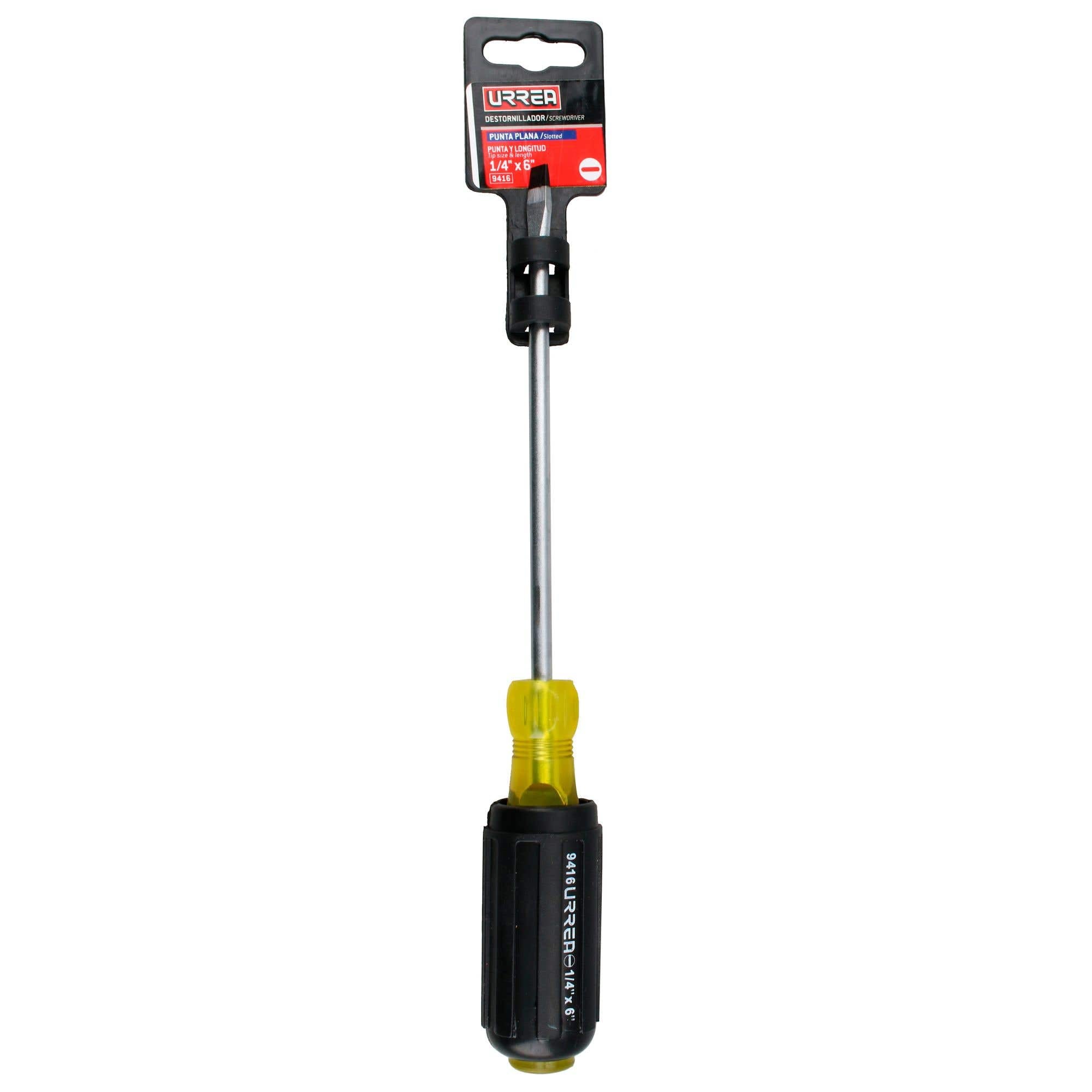 Destornillador con mango cushion grip, punta plana barra redonda 1/4" x 6" Urrea 9416 - imagen 4
