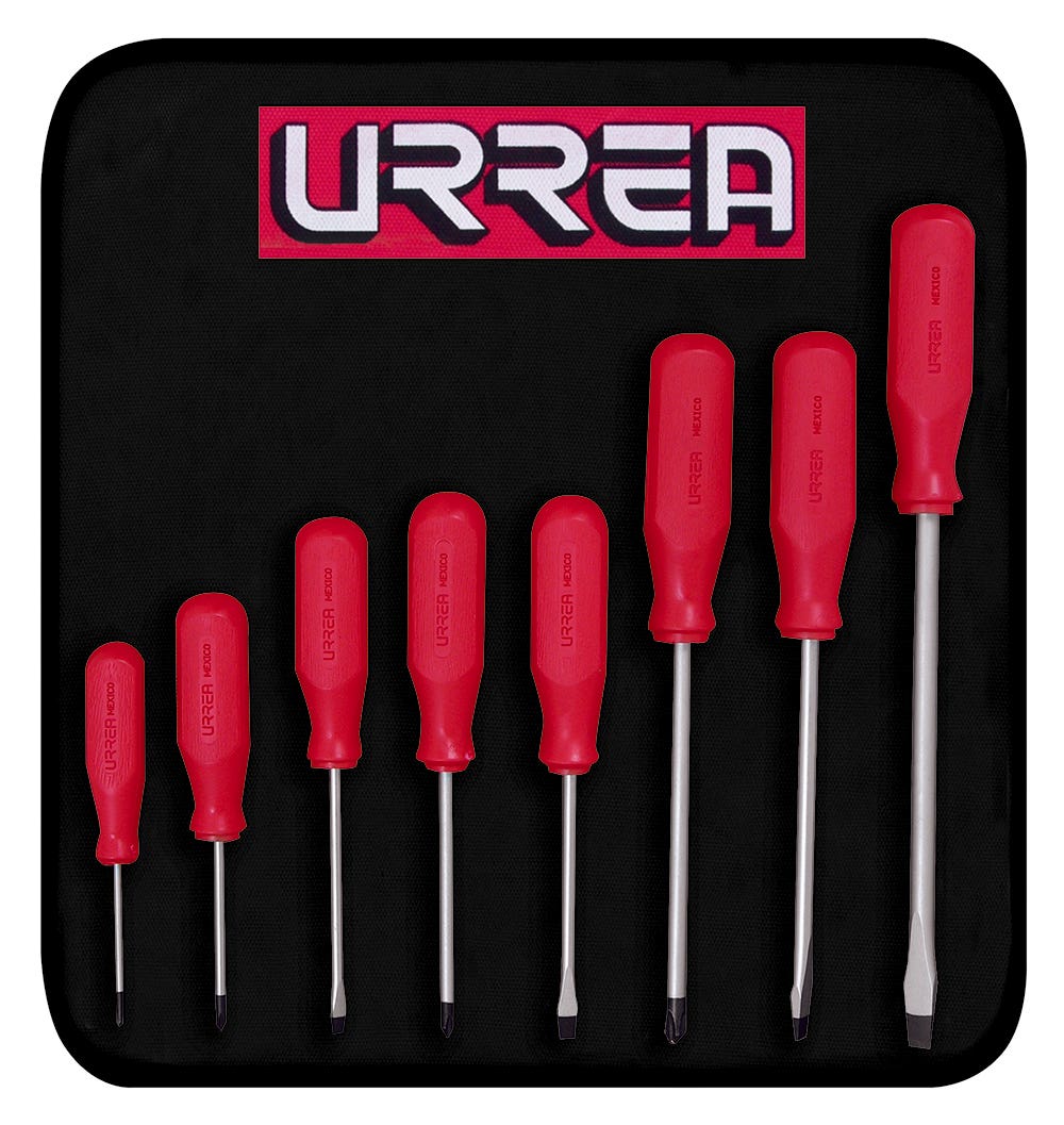 Juego combinado de destornilladores con mango rojo, 8 piezas, en estuche Urrea 9600DR - imagen 2