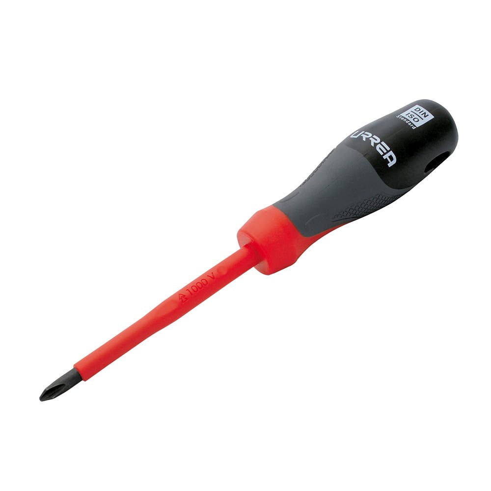 Destornillador con mango trimaterial 1000 V, punta Phillips #2, 4" Urrea 9702T