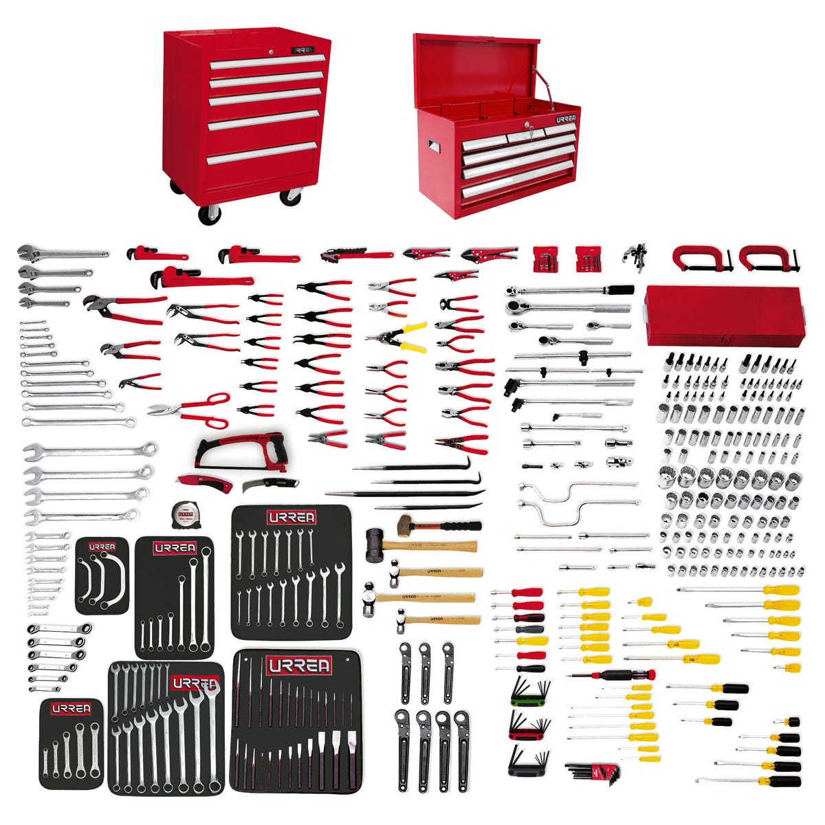 Juego maestro industrial combinado 399 piezas, con gabinetes EX27M5, EX27S6 Urrea 99622