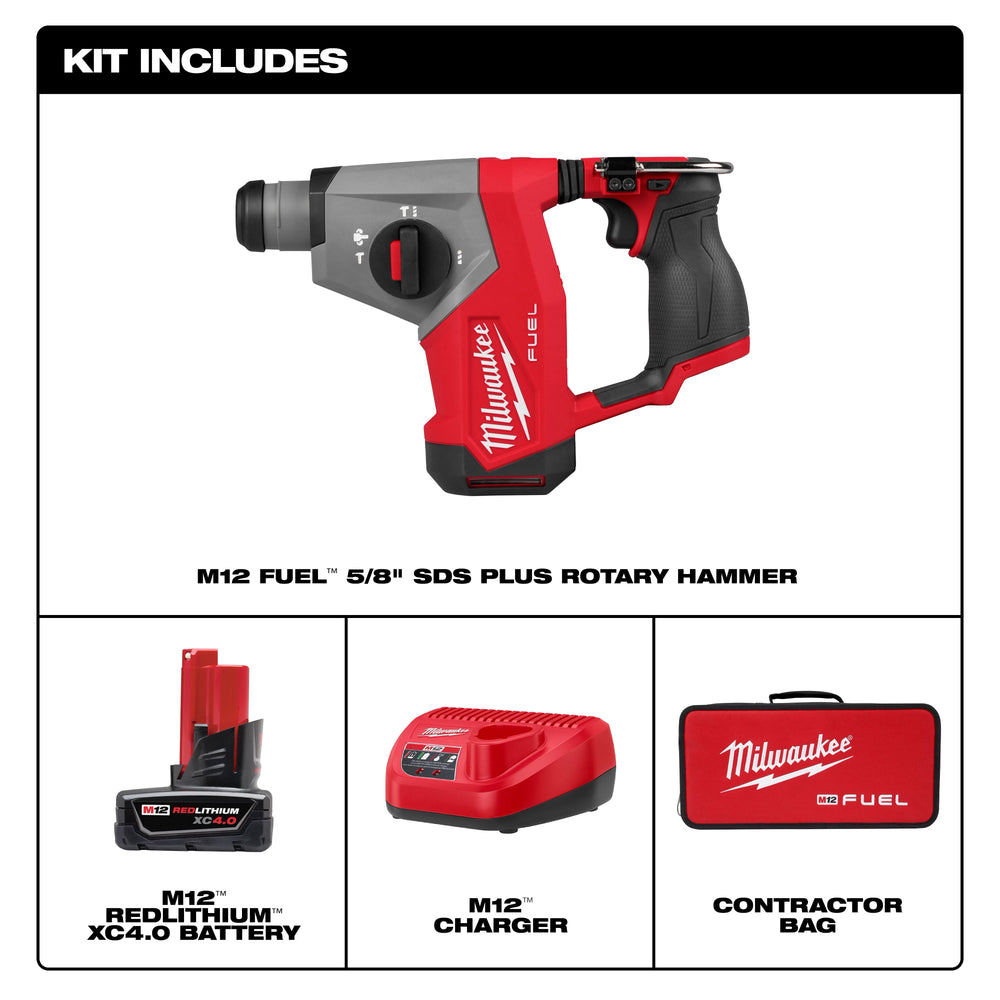 Kit de martillo rotativo M12 FUEL™ SDS Plus de 5/8" Milwaukee 2508-21XC - imagen 4