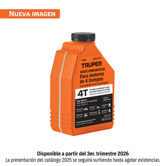 Aceite semi-sintético, 4 tiempos, 400 ml (14 oz) Truper ACES-4T-14