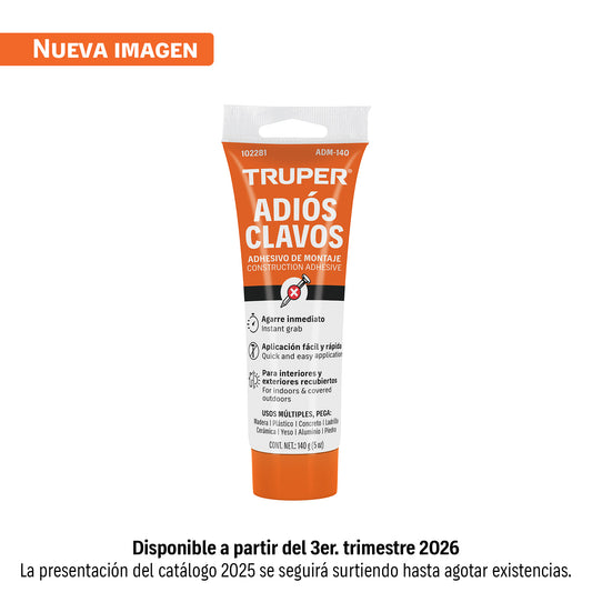 Adhesivo de montaje Adiós clavos, 140 g Truper ADM-140