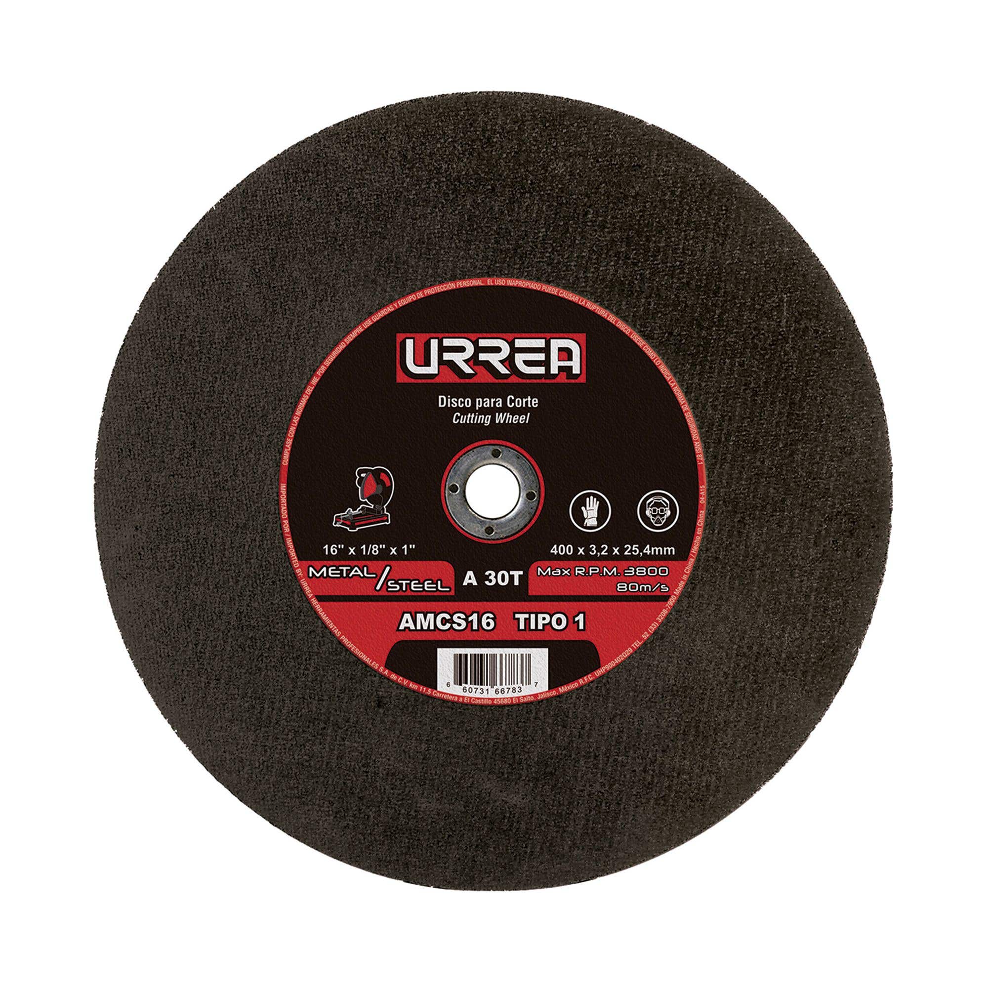 Disco abrasivo tipo 1 para metal, 16" x 1/8" Urrea AMCS16