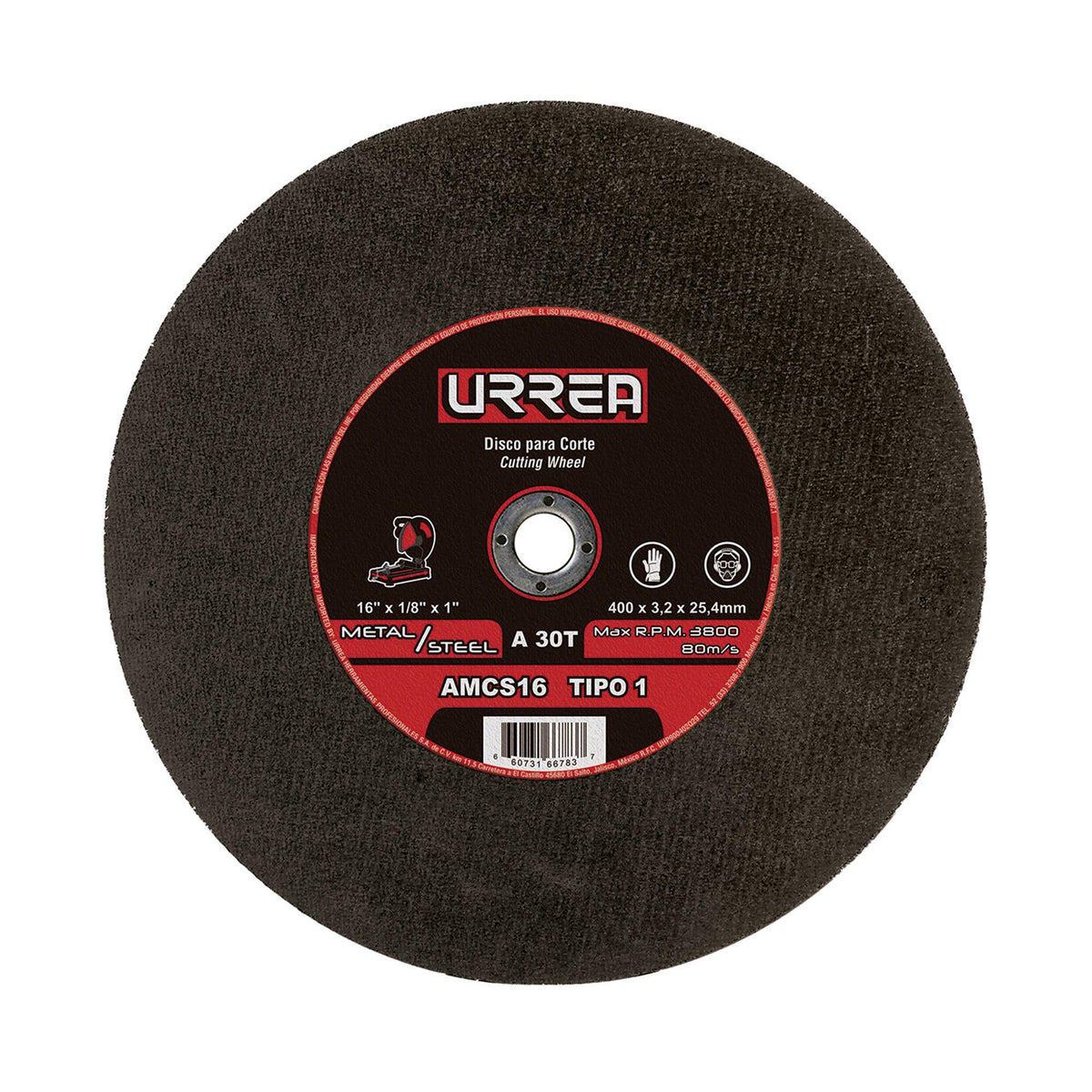 Disco abrasivo tipo 1 para metal, 16" x 1/8" Urrea AMCS16