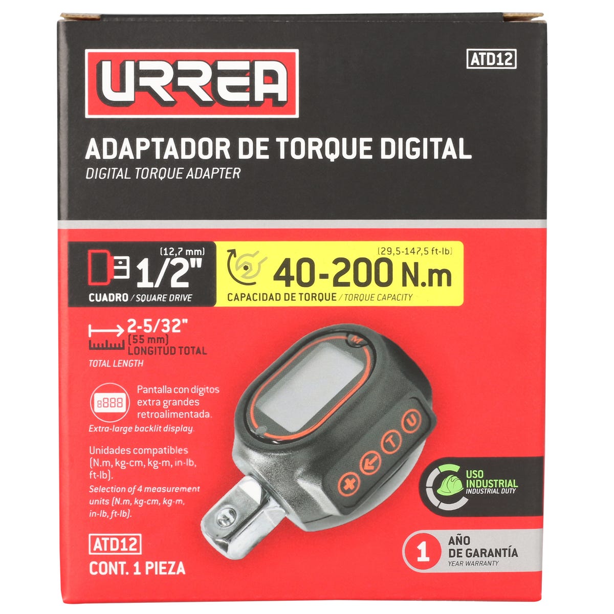 Adaptador de torque digital cuadro de 1/2" Urrea ATD12 - imagen 3