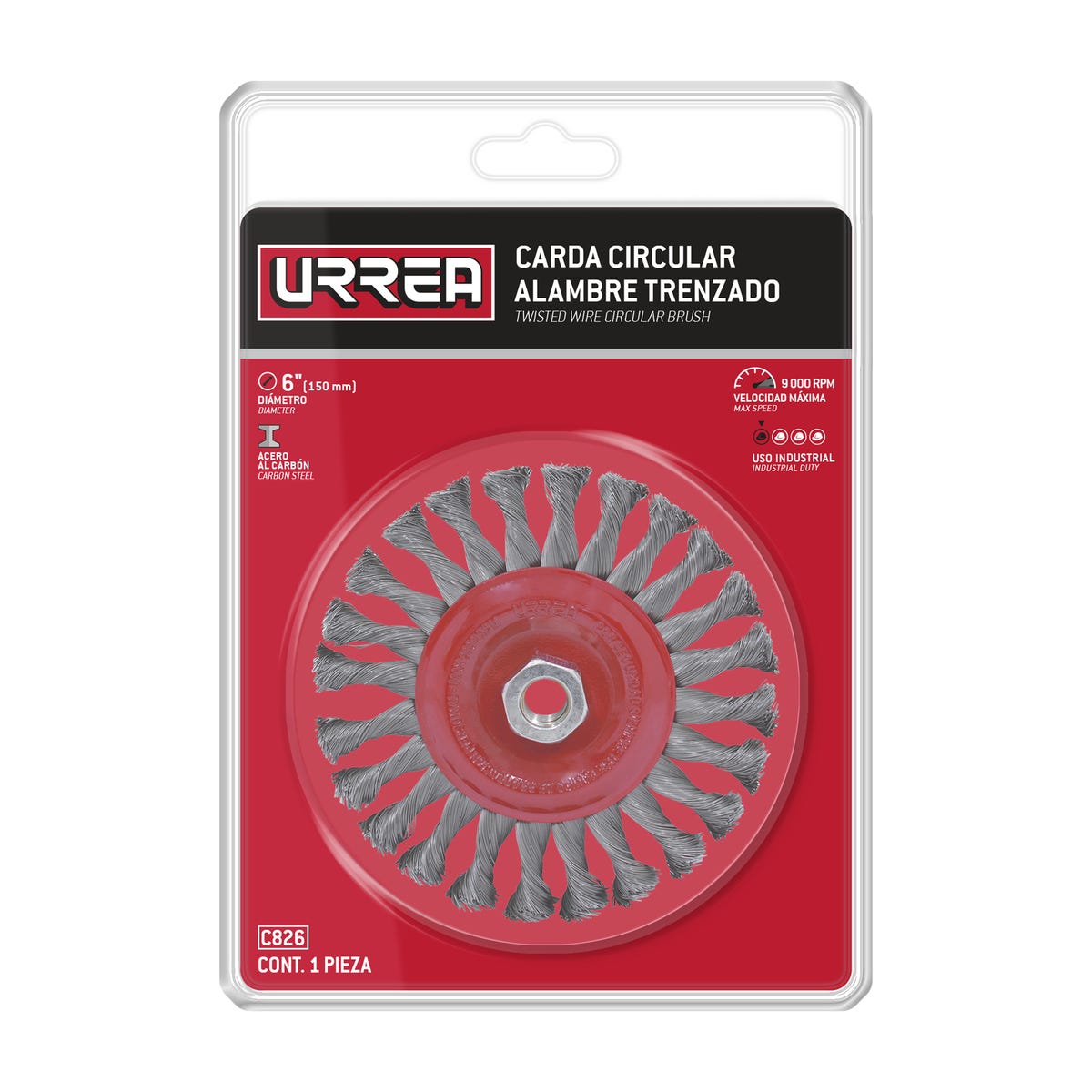 Carda circular trenzada alambre delgado 4" x 0.35 mm con rosca M14 Urrea C825 - imagen 3