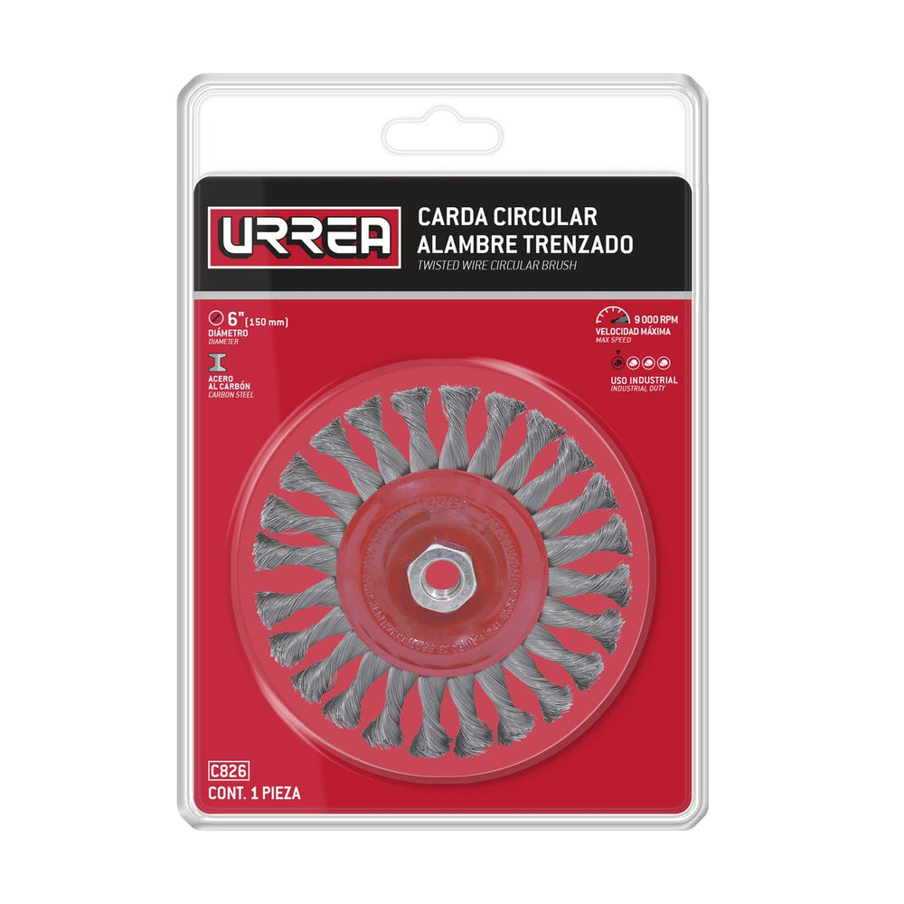 Carda circular trenzada alambre delgado 6" x 0.35 mm con rosca 5/8" Urrea C826 - imagen 3