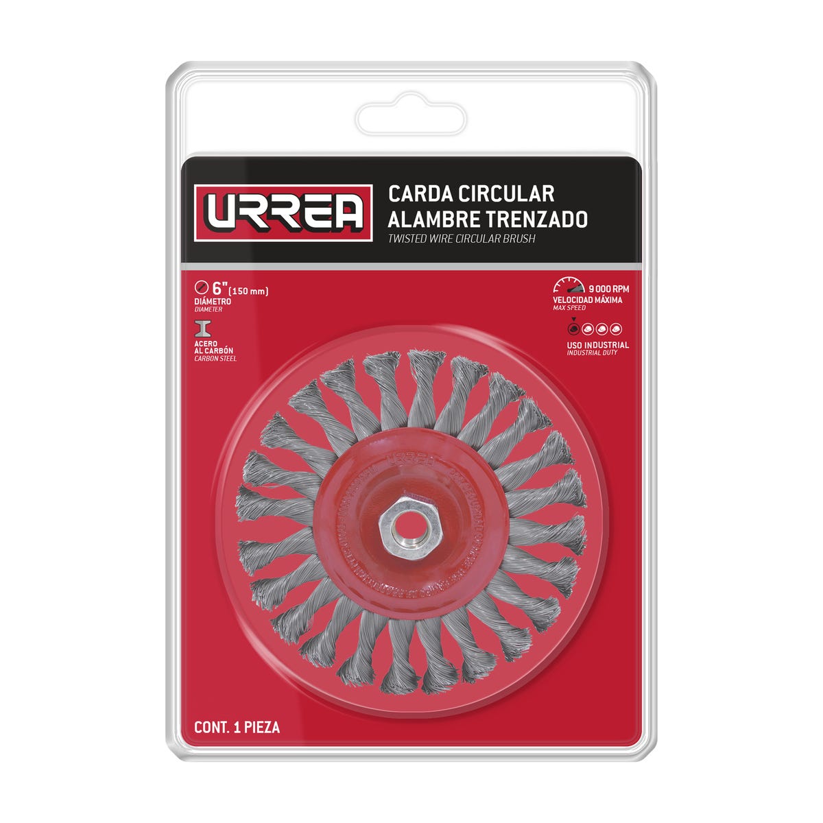 Carda circular trenzada alambre grueso 4" x 0.50 mm con rosca M14 Urrea C829 - imagen 3