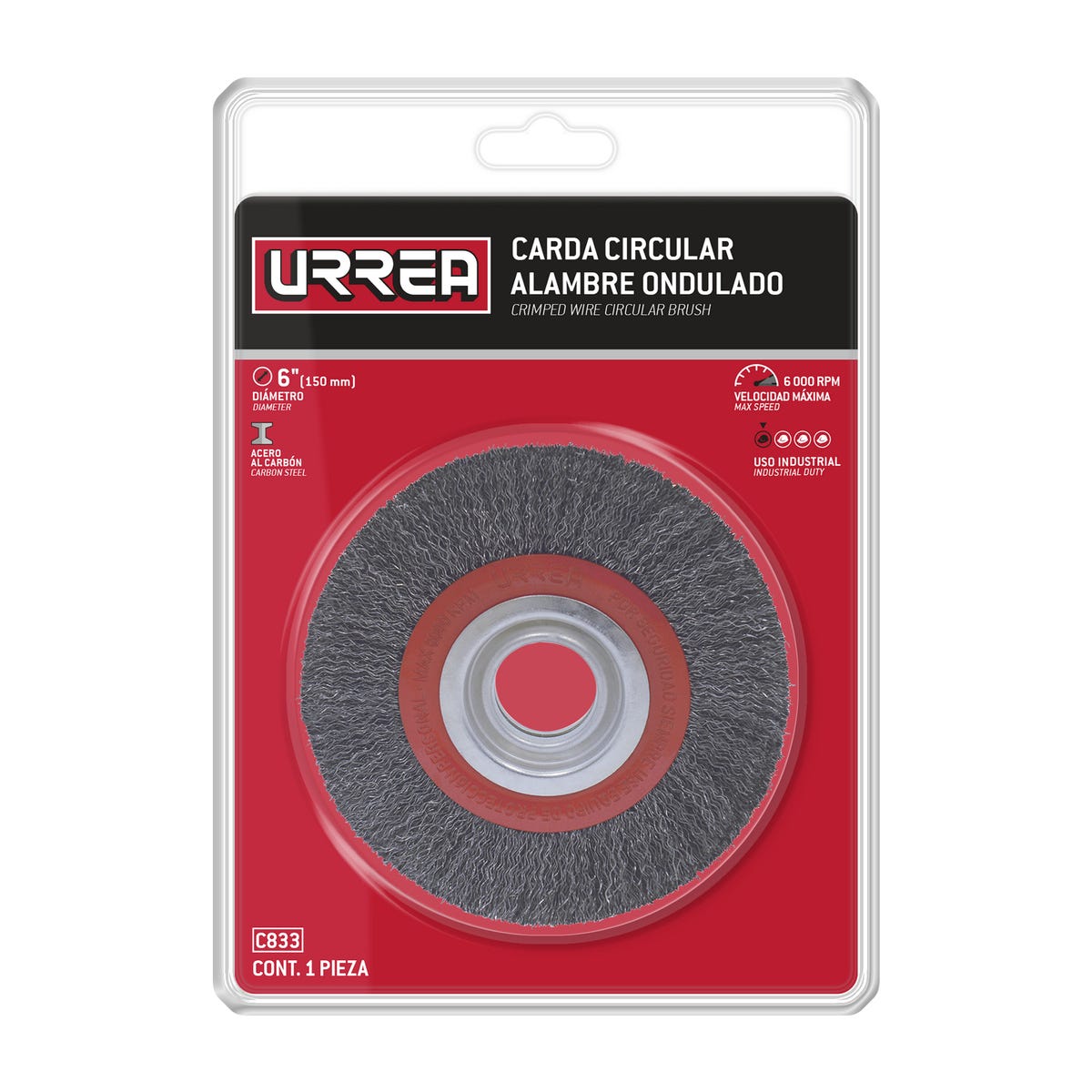 Carda circular ondulada alambre delgado para esmeril 6" x 0.35 mm multi eje Urrea C833 - imagen 3