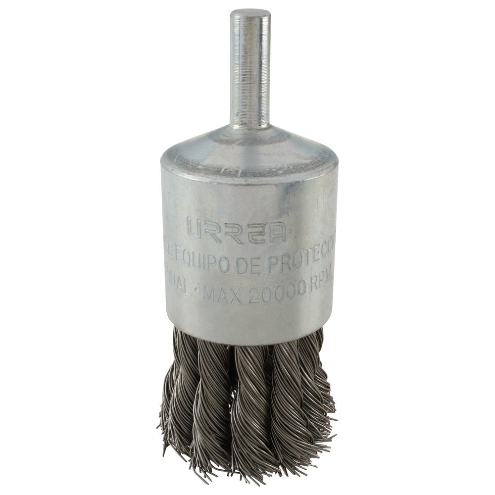Carda copa trenzada alambre delgado 1-1/8" x 0.35 mm con zanco 1/4" Urrea C837