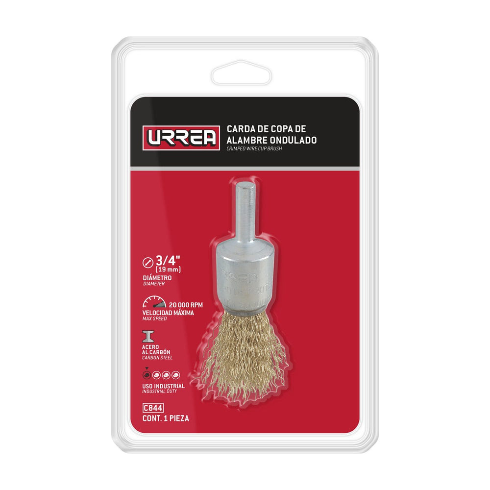 Carda copa ondulada alambre delgado 3/4" x 0.30 mm con zanco 1/4" Urrea C844 - imagen 3
