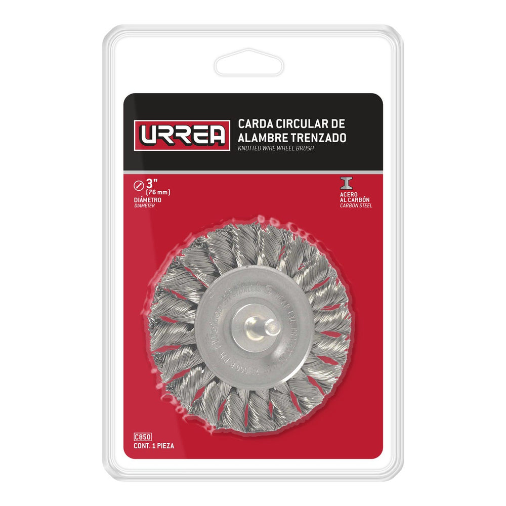 Carda circular trenzada alambre fino 3" x 0.30 mm con zanco 1/4" Urrea C850 - imagen 3