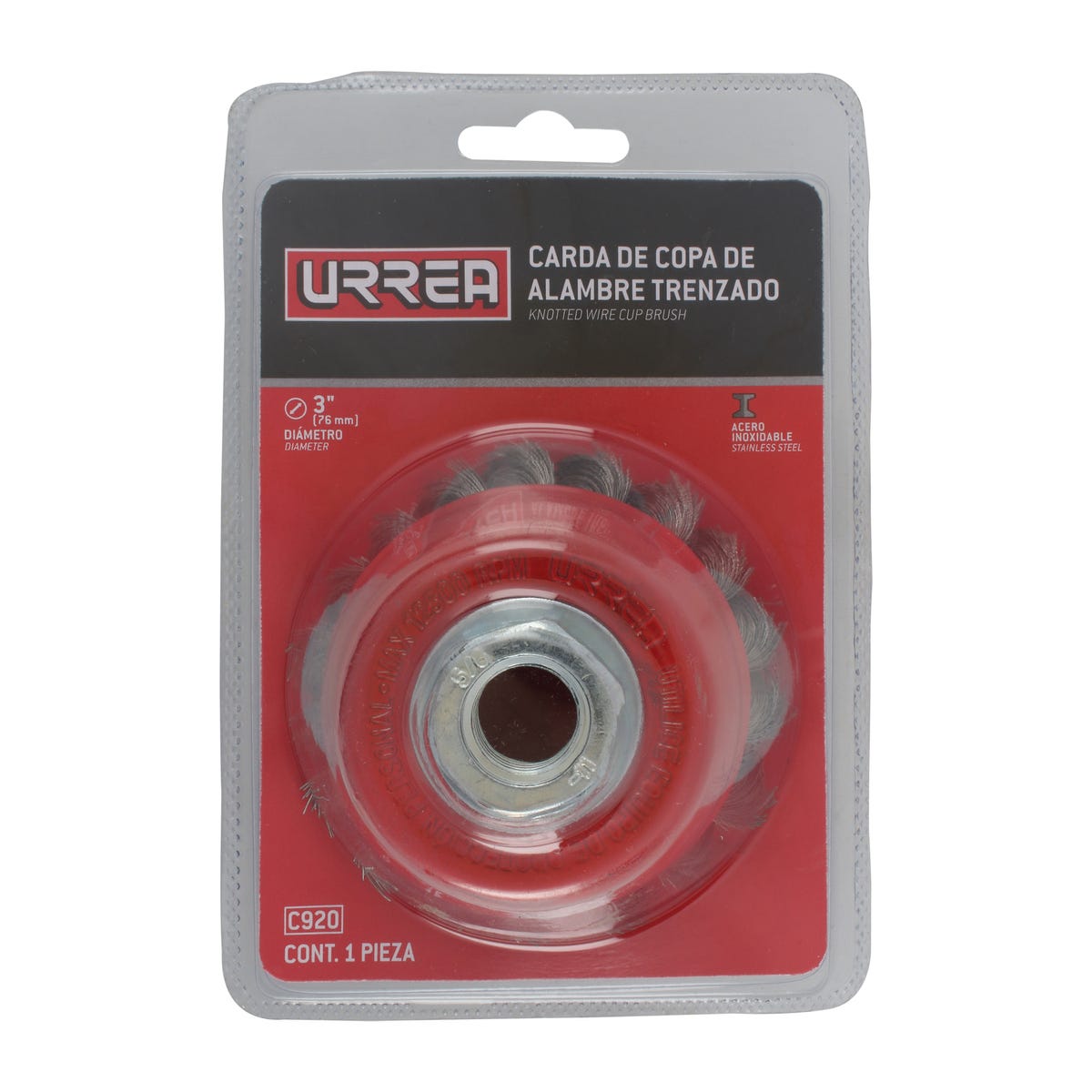 Carda copa trenzada alambre grueso 4" x 0.50 mm con rosca M14 Urrea C929 - imagen 3