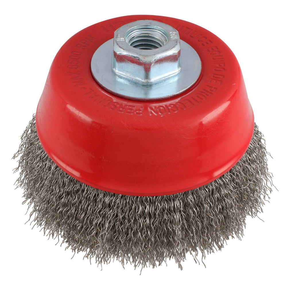 Carda copa ondulada alambre delgado 5" x 0.30 mm con rosca M14 Urrea C937