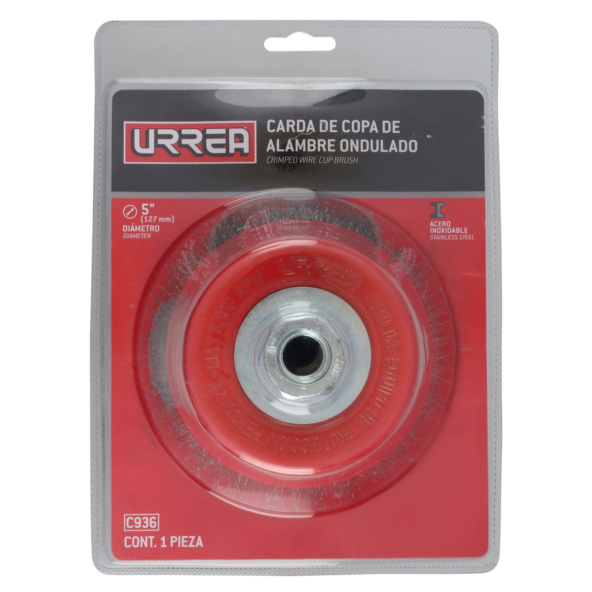 Carda copa ondulada alambre grueso 5" x 0.50 mm con rosca 5/8" Urrea C942 - imagen 4
