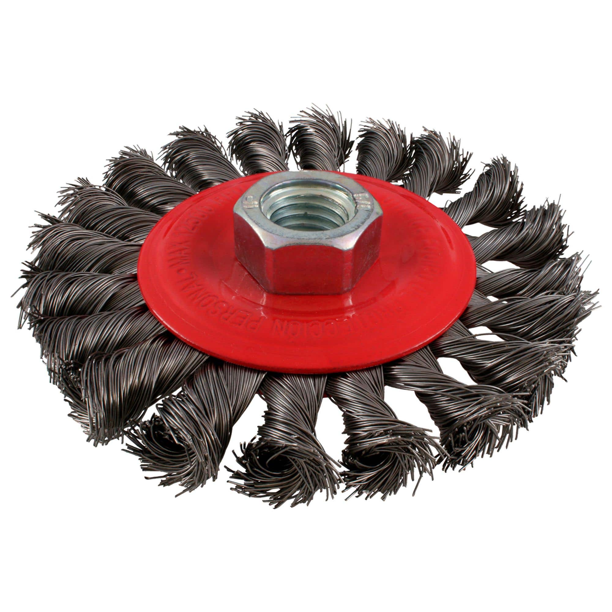 Carda circular trenzada alambre delgado 4" x 0.35 mm con rosca M14 Urrea C945