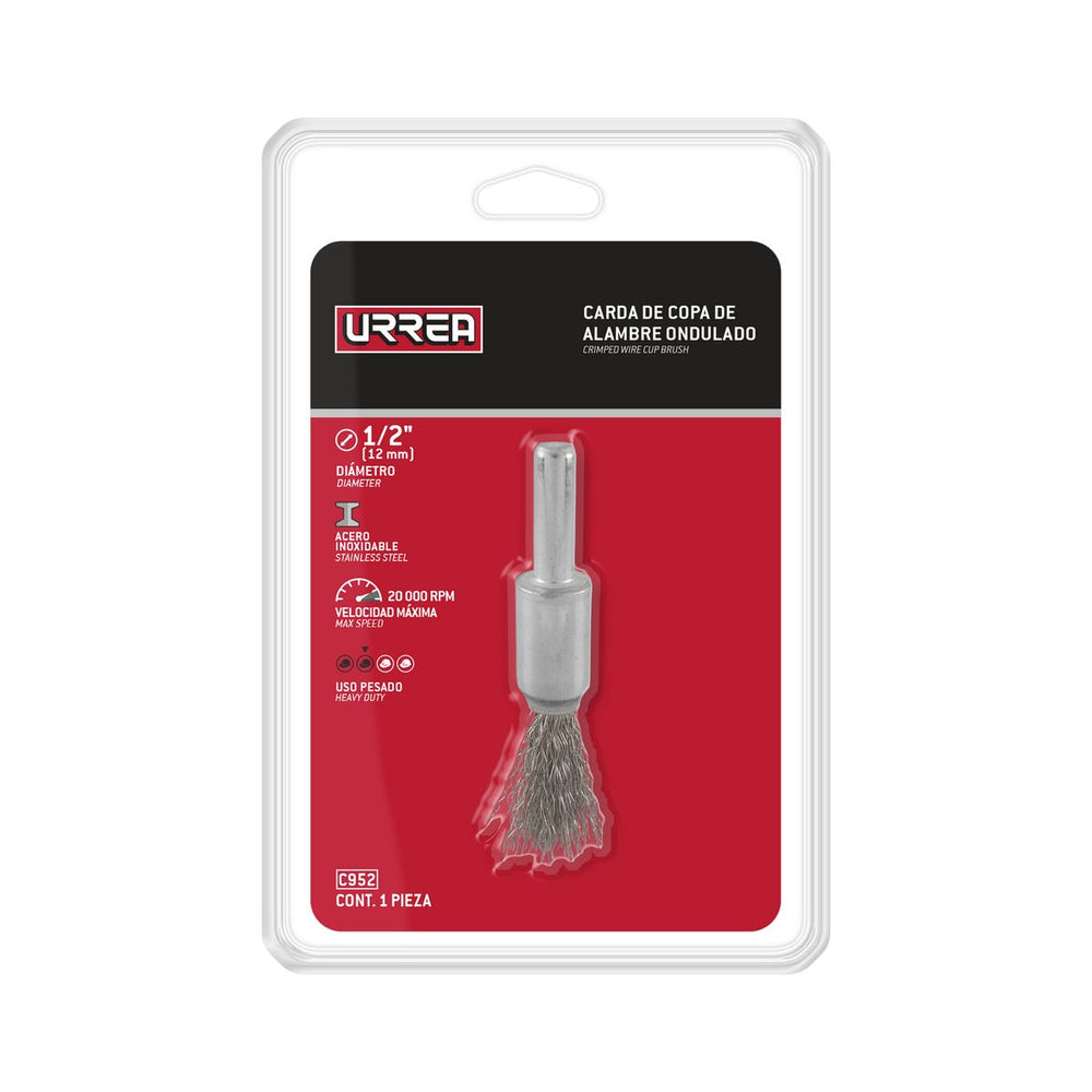 Carda tipo brocha ondulada alambre delgado 1/2" x 0.30 mm con zanco 1/4" Urrea C953 - imagen 3