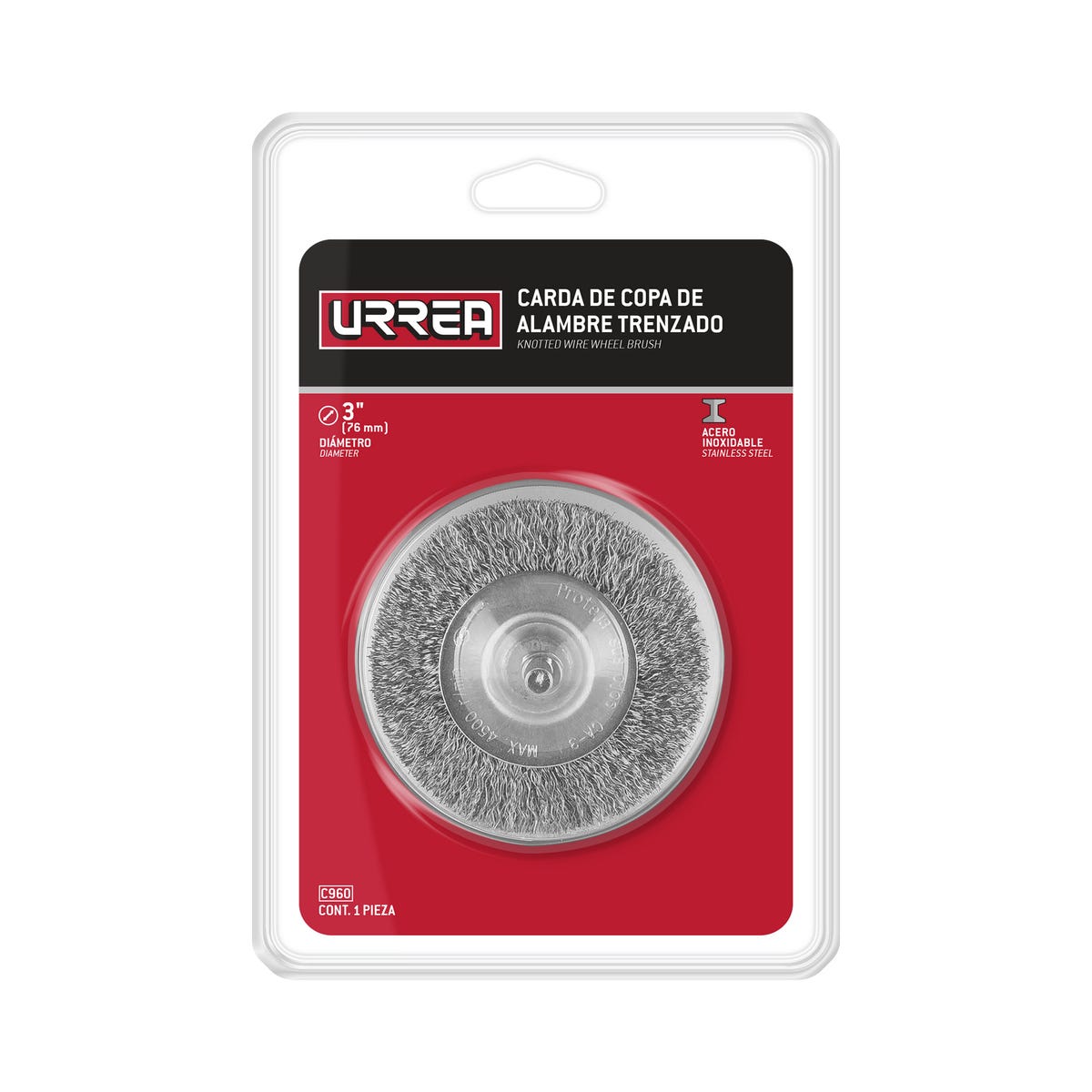 Carda circular trenzada alambre delgado 3" x 0.35 mm con zanco 1/4" Urrea C960 - imagen 3