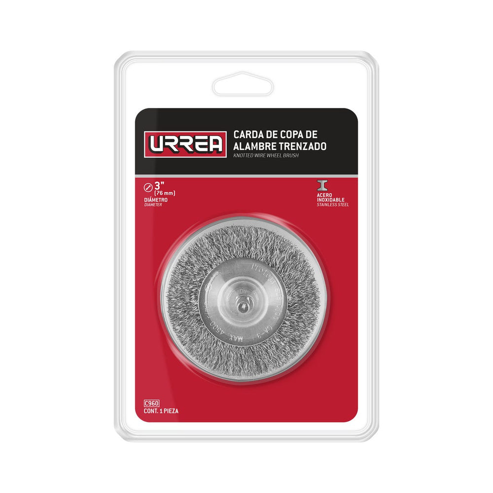 Carda circular trenzada alambre delgado 3" x 0.35 mm con zanco 1/4" Urrea C960 - imagen 3