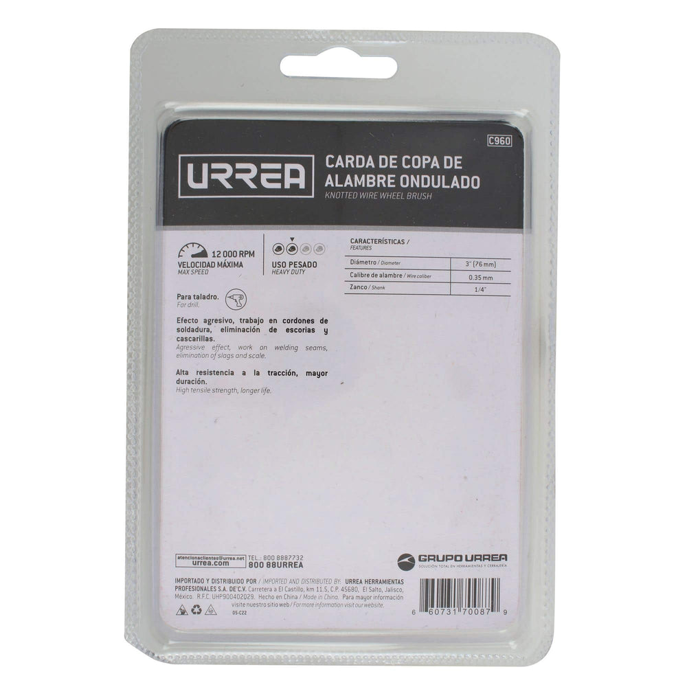 Carda circular trenzada alambre delgado 3" x 0.35 mm con zanco 1/4" Urrea C960 - imagen 5